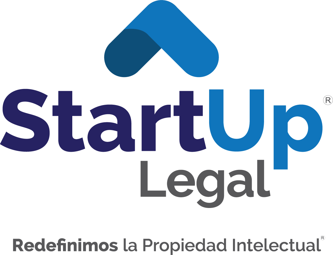 Ejemplo de marca mixta: logotipo completo de Startup Legal con el símbolo ® arriba a la derecha